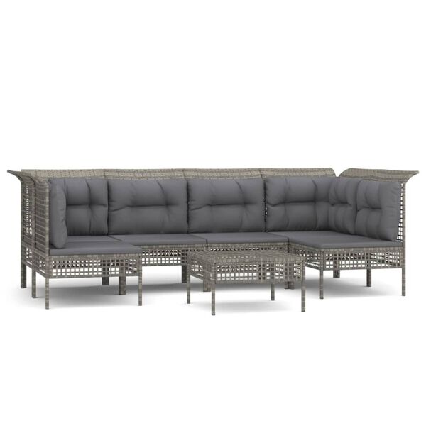vidaXL Set Divani da Giardino 7 pz con Cuscini in Polyrattan Grigio