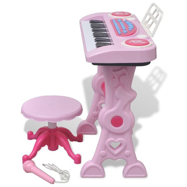 vidaXL Gioco Bambini Tastiera con Sgabello/Microfono 37 Tasti Rosa