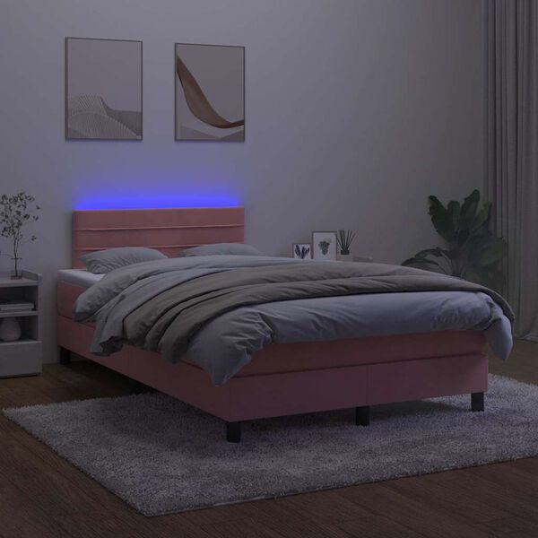 vidaXL Letto a Molle con Materasso e LED Rosa 120x190 cm in Velluto