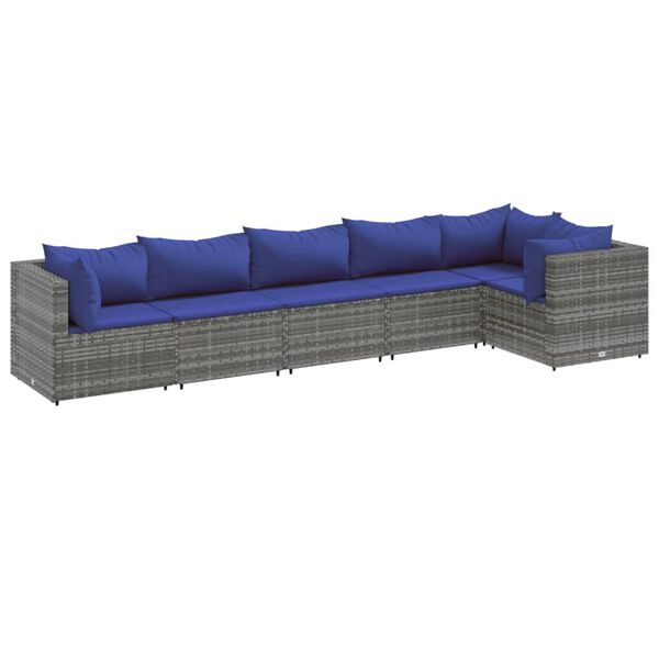 vidaXL Set Divani da Giardino 6 pz con Cuscini in Polyrattan Grigio