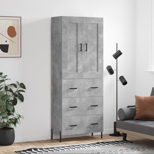 vidaXL Credenza Grigio Cemento 69,5x34x180 cm in Legno Multistrato