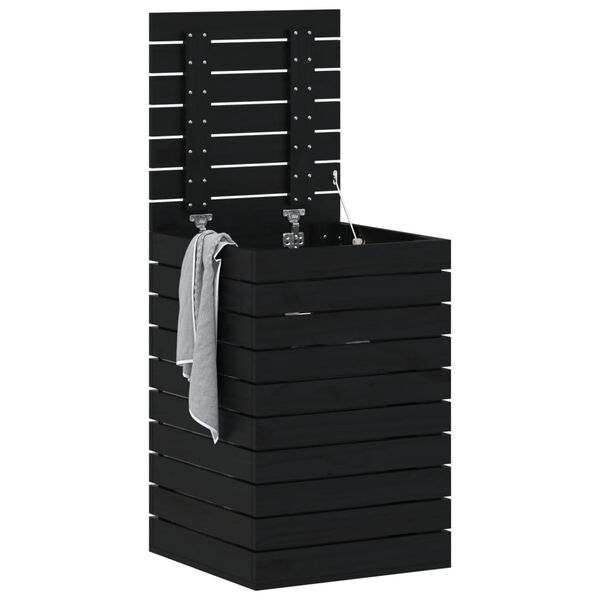 vidaXL Cesto per Bucato Nero 44x44x66 cm Legno Massello Pino