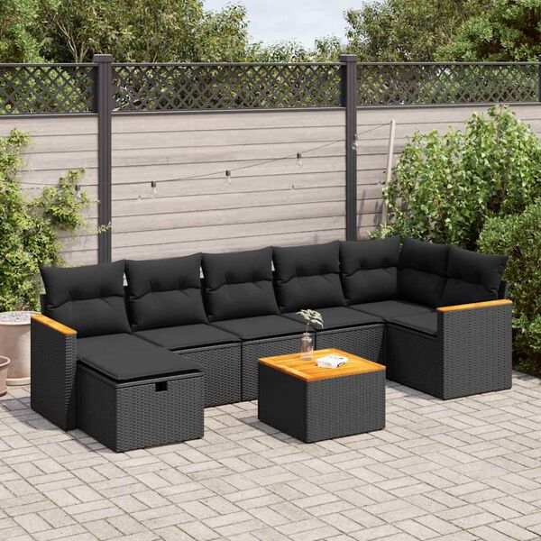 vidaXL Set Divani da Giardino con Cuscini 8 pz Nero in Polyrattan