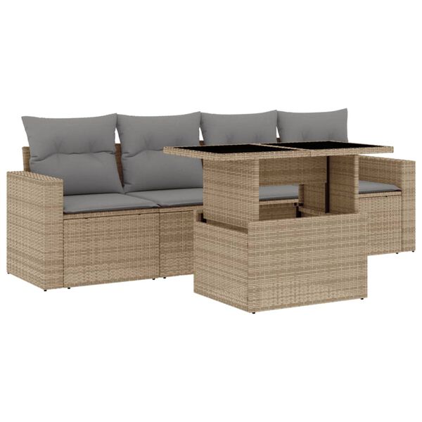 vidaXL Set Divano da Giardino 5 pz con Cuscini Beige in Polyrattan