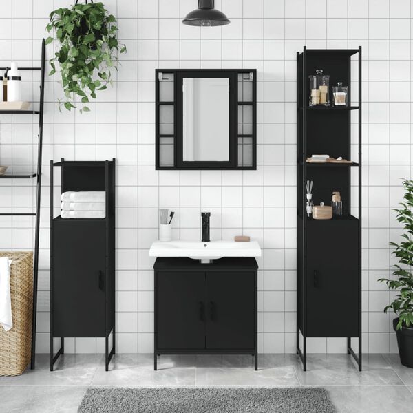 vidaXL Set Mobili da Bagno 4 pz Nero in Legno Multistrato