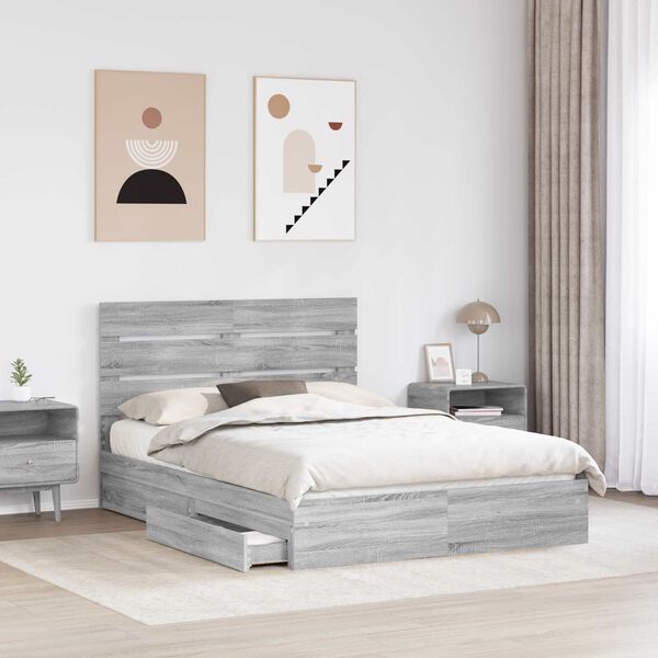 vidaXL Letto con Contenitore con testiera Grigio Sonoma 150 x 200 cm