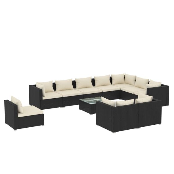 vidaXL Set Divani da Giardino 11 pz con Cuscini in Polyrattan Nero
