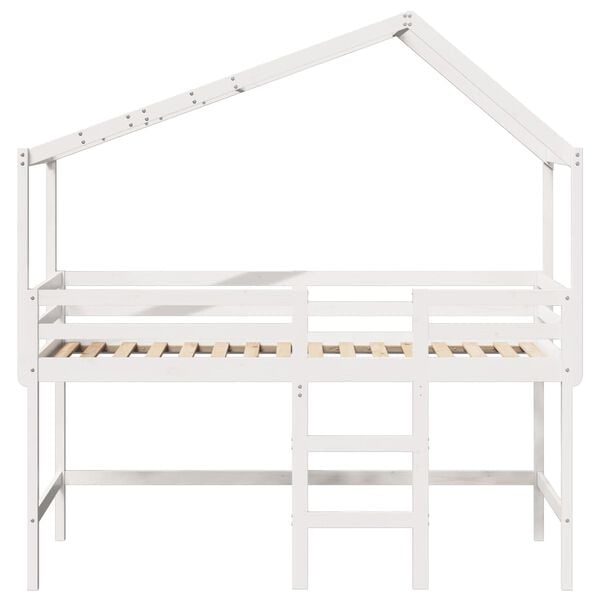 vidaXL Letto Soppalco con Scala e Tetto Bianco 90x190 cm Massello Pino