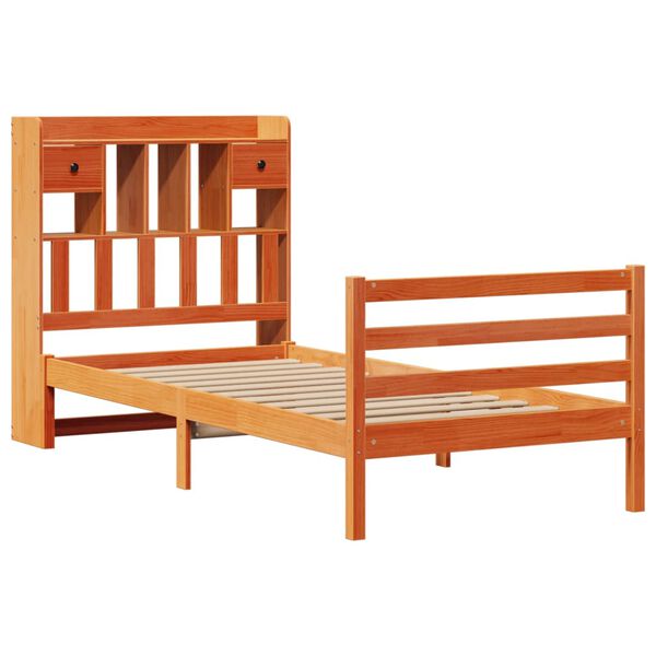 vidaXL Letto Libreria senza Materasso Marrone Cera 100x200 cm in Pino