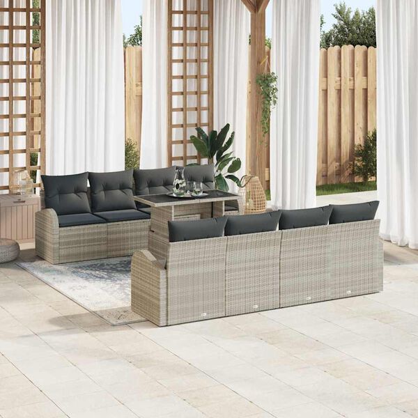 vidaXL Set Divano da Giardino 9 pcs Grigio chiaro polyrattan