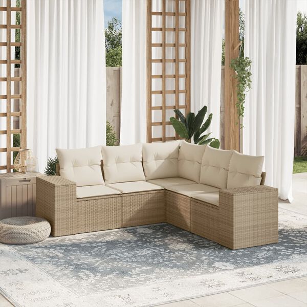 vidaXL Set Divano da Giardino 5 pz con Cuscini Beige in Polyrattan