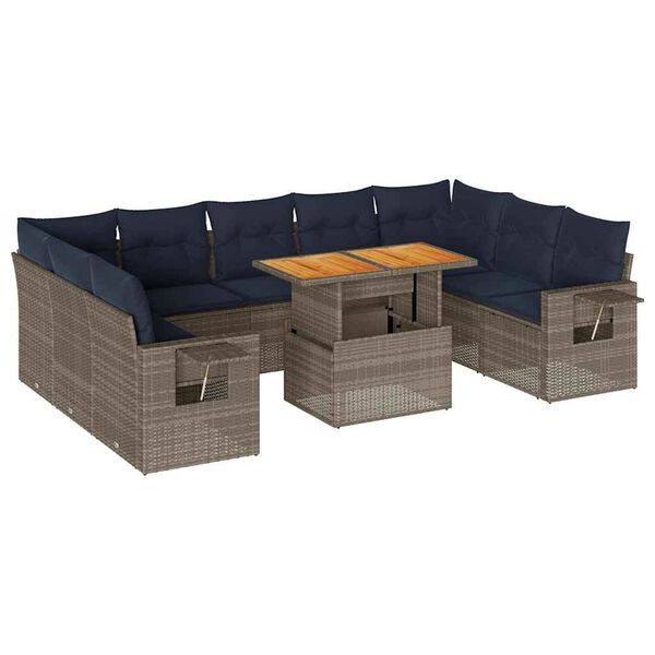 vidaXL Set Divano da Giardino 10 pz con Cuscini Grigio in Polyrattan