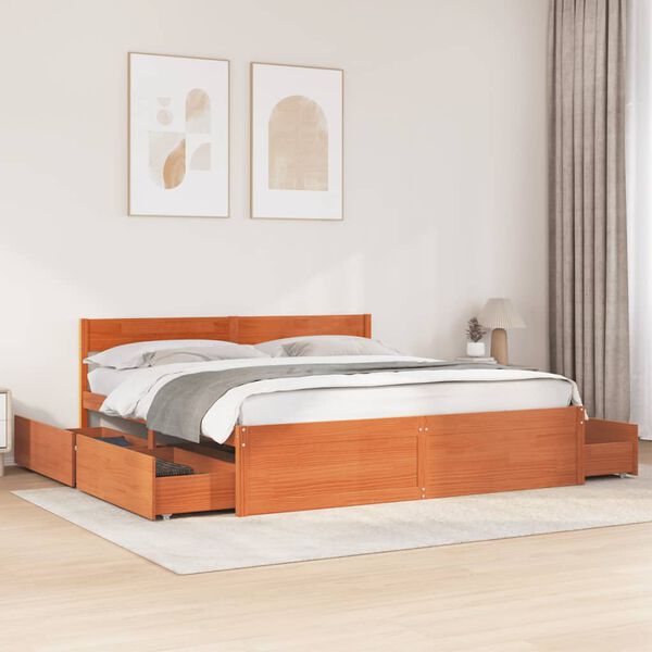 vidaXL Letto senza Materasso Marrone Cera 180x200 cm in Legno di Pino