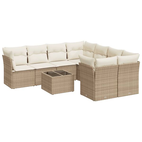 vidaXL Set Divano da Giardino 9 pz con Cuscini Beige in Polyrattan