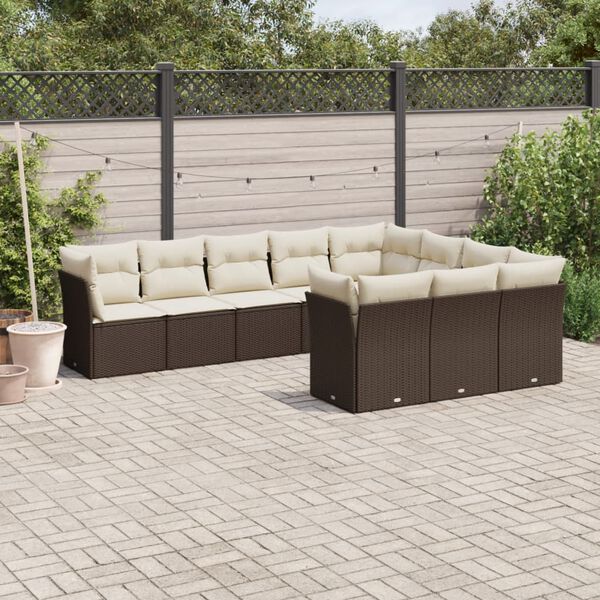vidaXL Set Divani da Giardino 10pz con Cuscini in Polyrattan Marrone
