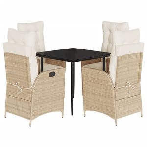 vidaXL Set da Pranzo da Giardino 5 pz con Cuscini Beige in Polyrattan