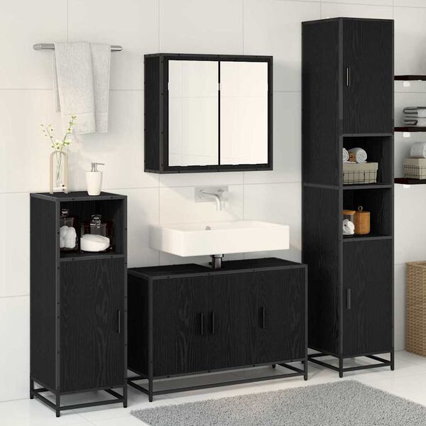 vidaXL Set di mobili per il bagno 4 pcs Rovere Nero Legno multistrato