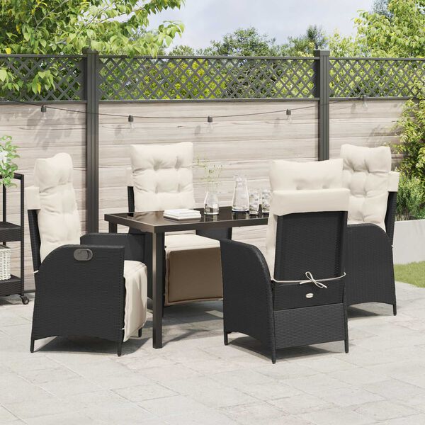 vidaXL Set da Pranzo per Giardino con cuscino 5 pcs Nero polyrattan