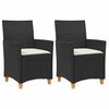 vidaXL Sedie Giardino con Cuscini 2pz Nere Polyrattan e Legno Massello