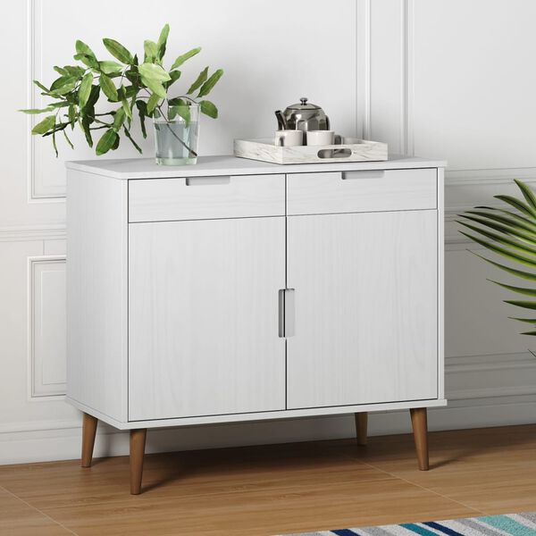 vidaXL Credenza MOLDE Bianca 90x40x80 cm in Legno Massello di Pino