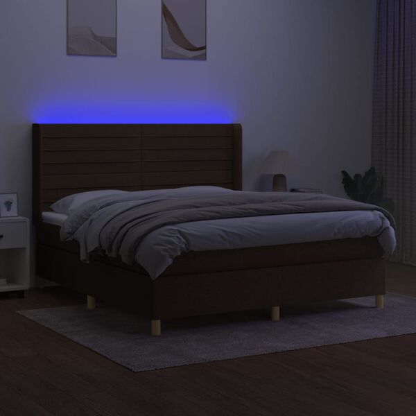 vidaXL Letto a Molle Materasso e LED Marrone Scuro 160x200 cm Tessuto