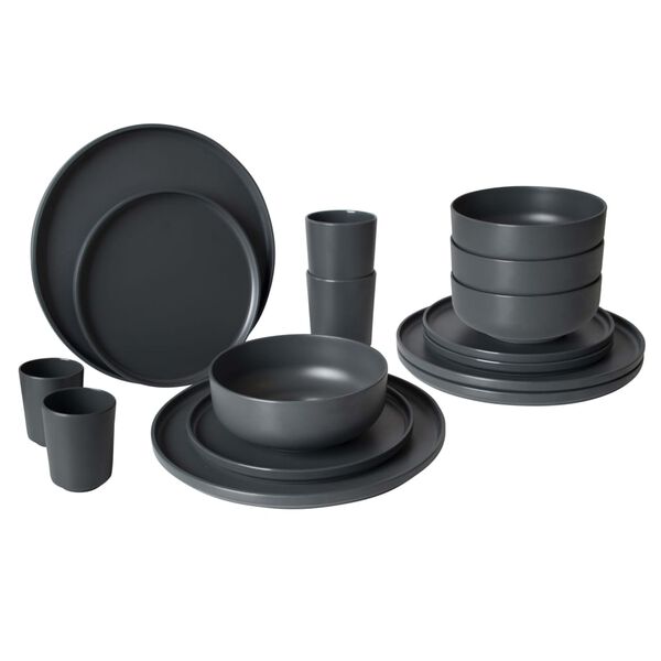 Bo-Camp Set di Stoviglie 16 pz Patom in Melamina Antracite