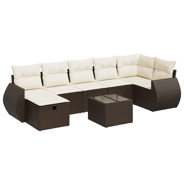 vidaXL Set Divani da Giardino 7 pz con Cuscini Marrone in Polyrattan