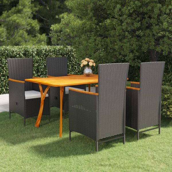 vidaXL Set Mobili da Pranzo per Giardino 5 pz Nero