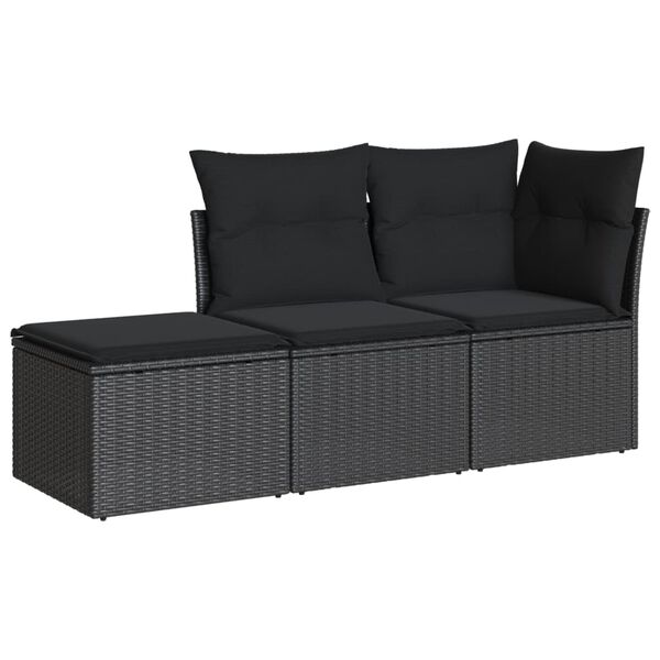 vidaXL Set Divani da Giardino 3 pz con Cuscini in Polyrattan Nero