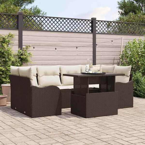 vidaXL Set Divano da Giardino con cuscino 7 pcs Marrone Poly Rattan