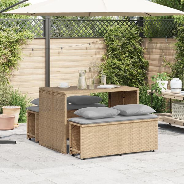 vidaXL Set da Pranzo da Giardino 3 pz con Cuscini Beige in Polyrattan