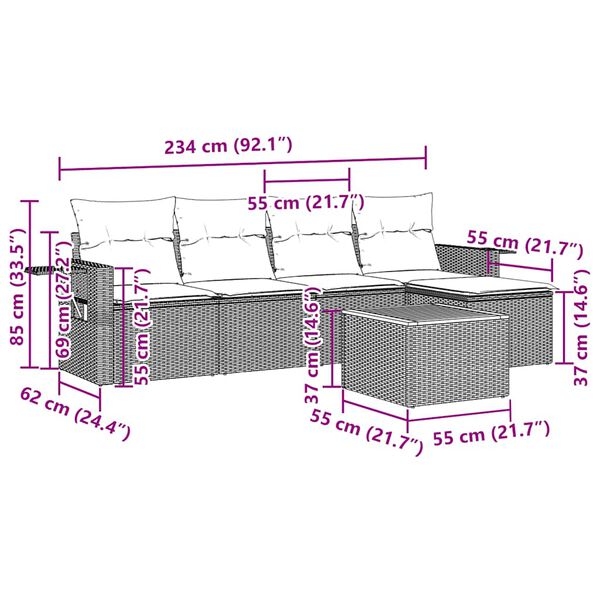 vidaXL Set Divano da Giardino 6 pz con Cuscini Nero in Polyrattan