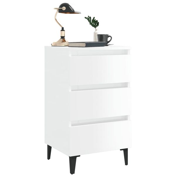 vidaXL Comodino con Gambe in Metallo Bianco Lucido 40x35x69 cm