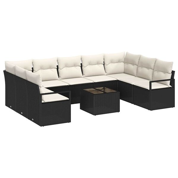 vidaXL Set di divani con cuscino 10 pcs Nero polyrattan