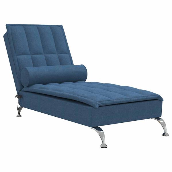 vidaXL Chaise Longue Massaggi Cuscino a Rullo Blu in Tessuto