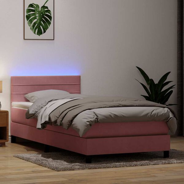vidaXL Letto a Molle con Materasso e LED Rosa 100x210 cm in Velluto