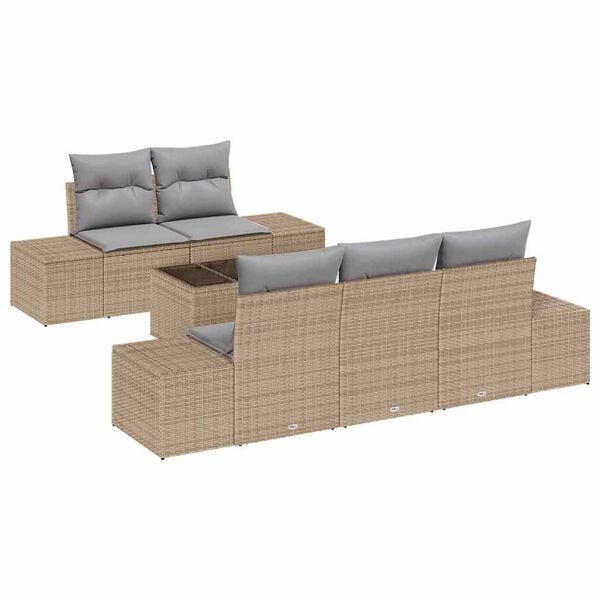 vidaXL Set Divano da Giardino con cuscino 6 pcs Beige polyrattan
