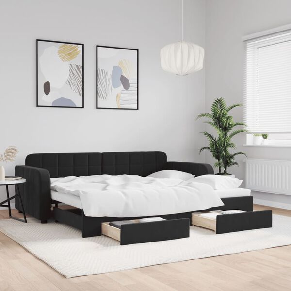 vidaXL Divano Letto Estraibile con Cassetti Nero 90x200 cm in Velluto