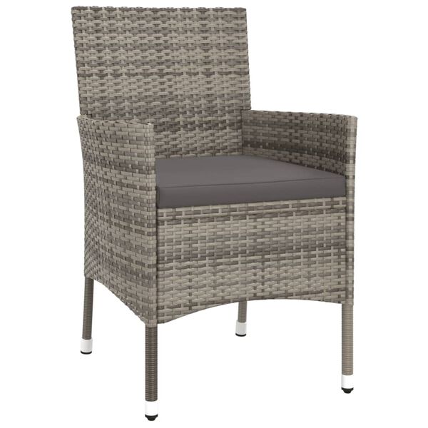 vidaXL Set Bistr&ograve; da Giardino 3 pz con Cuscini in Polyrattan Grigio