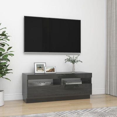 vidaXL Mobile Porta TV con Luci LED Grigio Lucido 100x35x40 cm