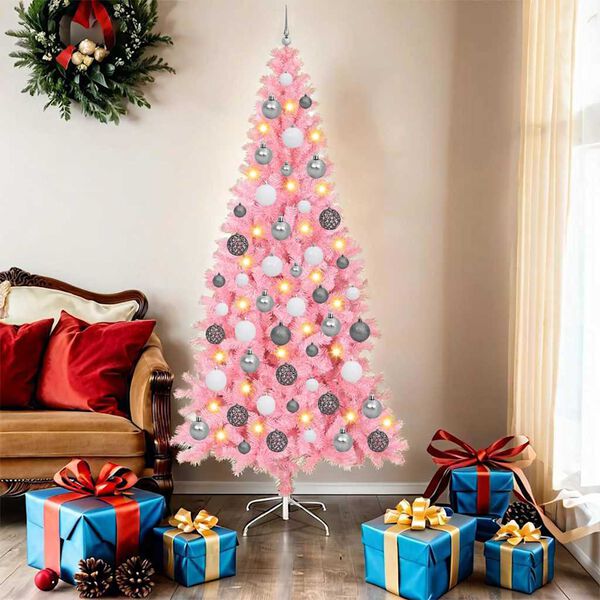 vidaXL Albero di Natale con 300 LED con supporto Rosa 180 cm PVC