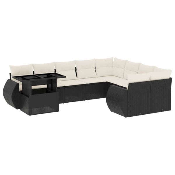 vidaXL Set Divani da Giardino 10pz con Cuscini in Polyrattan Nero