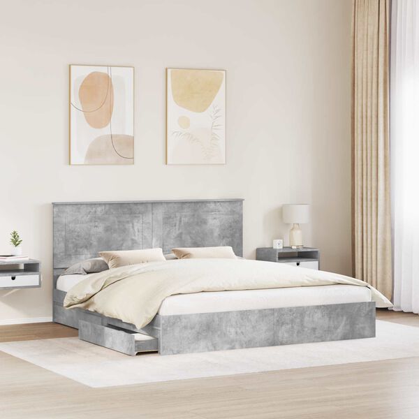 vidaXL Letto con Contenitore con testiera Grigio cemento 200 x 200 cm