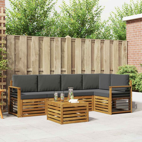 vidaXL Set divani 6 pcs Naturale e Antracite Legno di Acacia Massello