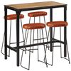 vidaXL Set Bar 5pz Legno Massello Mango Grezzo e Metallo