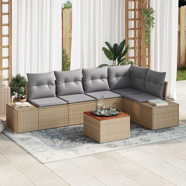 vidaXL Set Divano da Giardino 6 pcs Beige e Grigio Chiaro polyrattan