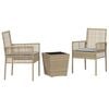 vidaXL Set Bistro da Giardino 3 pcs Beige Poly Rattan