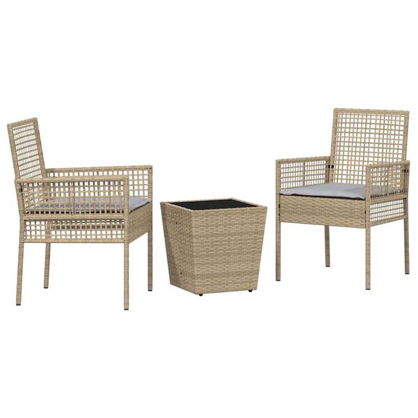 vidaXL Set Bistro da Giardino 3 pcs Beige Poly Rattan