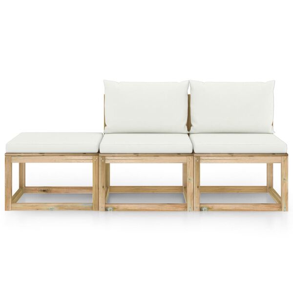 vidaXL Set Salotto da Giardino 3 pz con Cuscini Crema