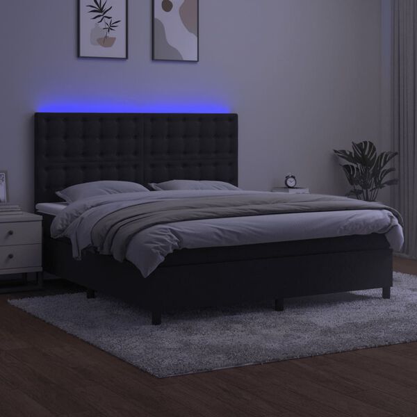 vidaXL Letto a Molle con Materasso e LED Nero 160x200 cm in Velluto
